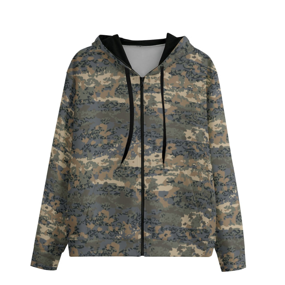 Austrian Tarnanzug CAMO Unisex 100% Cotton Zip Hoodie - XS / White