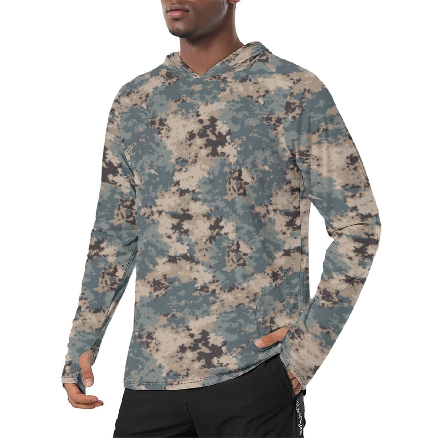 Azerbaijan M2024 CAMO Mens Sunscreen Sports Hoodie With Thumb Holes - S / White