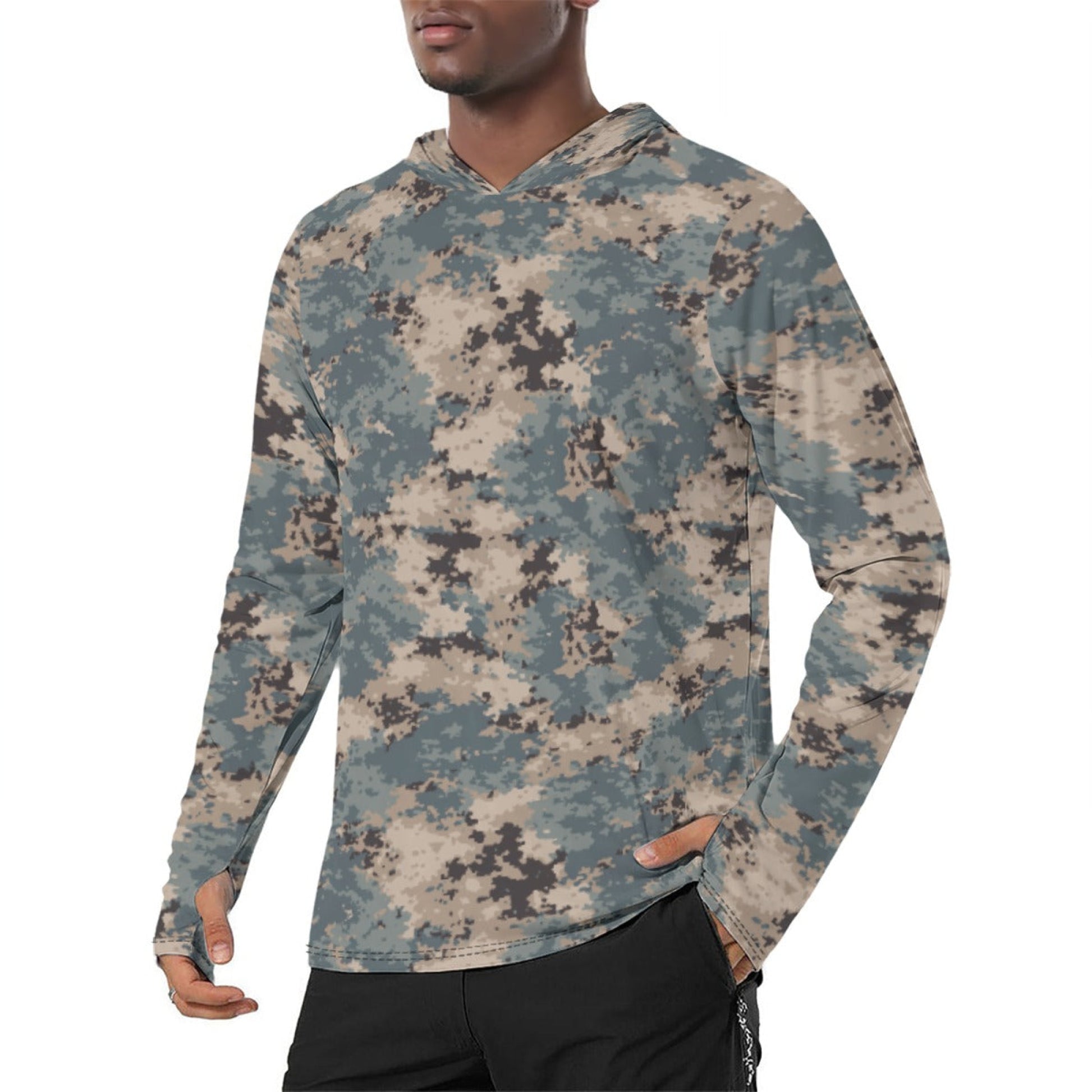 Azerbaijan M2024 CAMO Mens Sunscreen Sports Hoodie With Thumb Holes - S / White