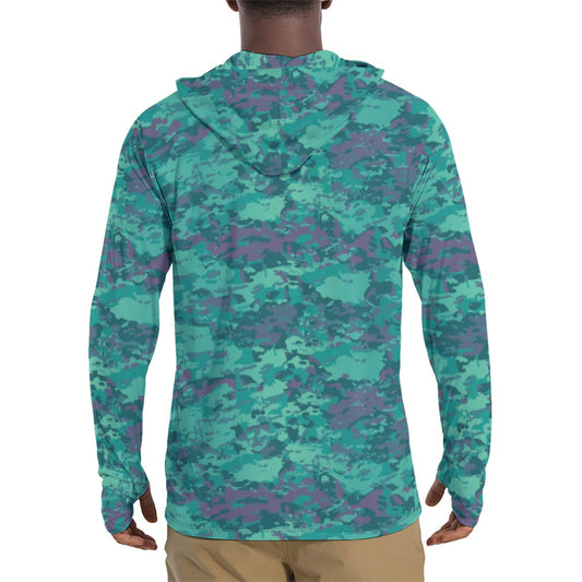 Baja Blast CAMO Mens Sunscreen Sports Hoodie With Thumb Holes