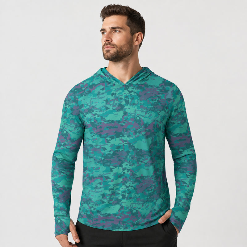 Baja Blast CAMO Mens Sunscreen Sports Hoodie With Thumb Holes - S / White