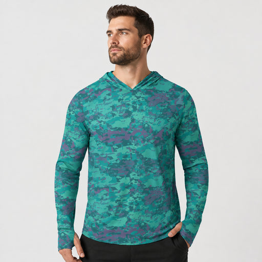 Baja Blast CAMO Mens Sunscreen Sports Hoodie With Thumb Holes - S / White