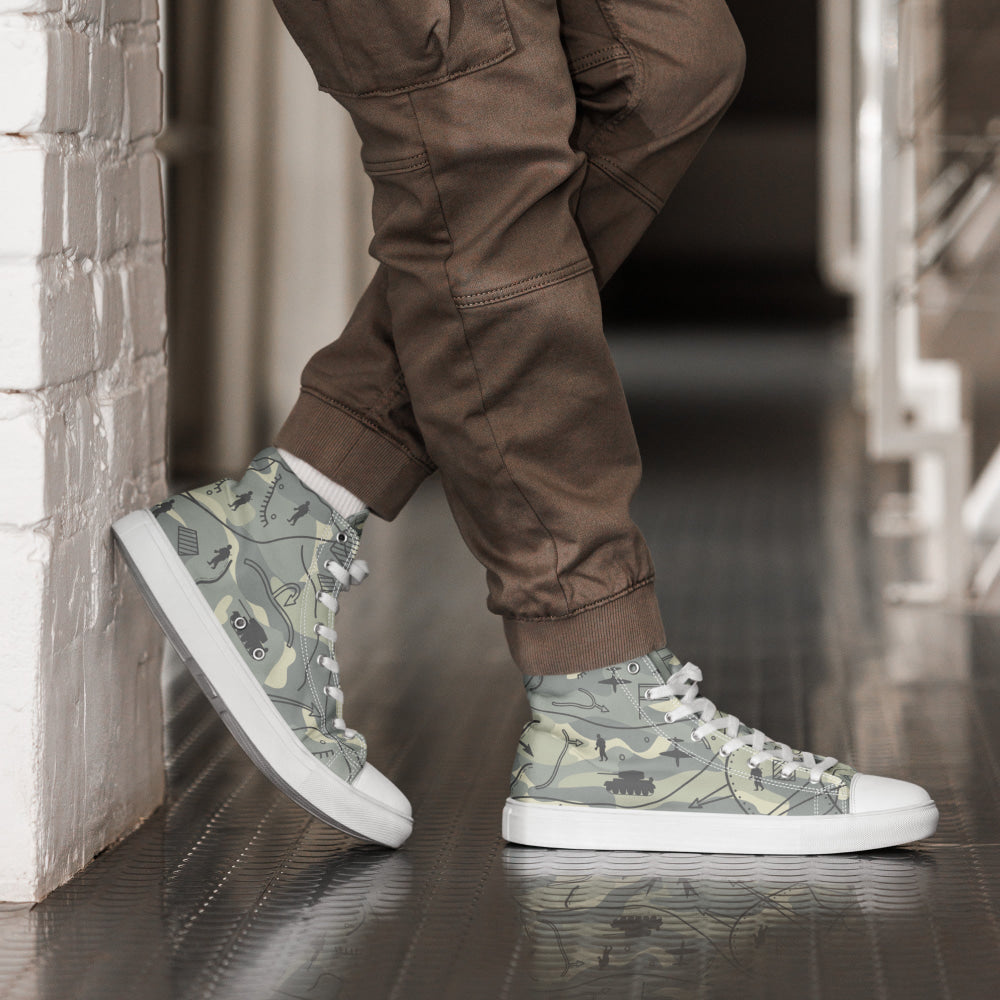 Battlefield Map CAMO Men’s high top canvas shoes - White / 5 - Mens High Top Canvas Shoes