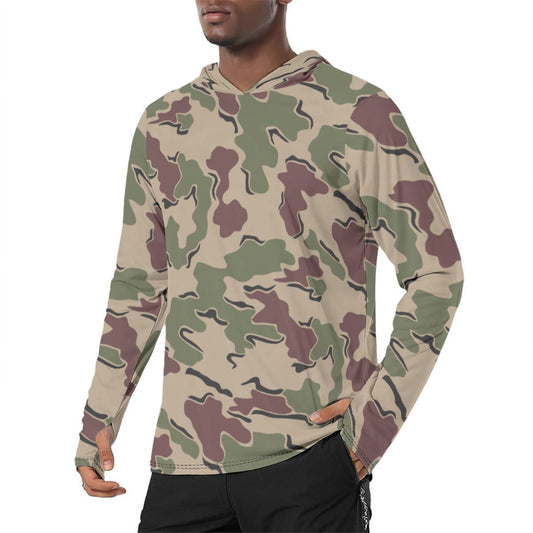 Belgian Jigsaw Korps Mariniers CAMO Mens Sunscreen Sports Hoodie With Thumb Holes - S / White
