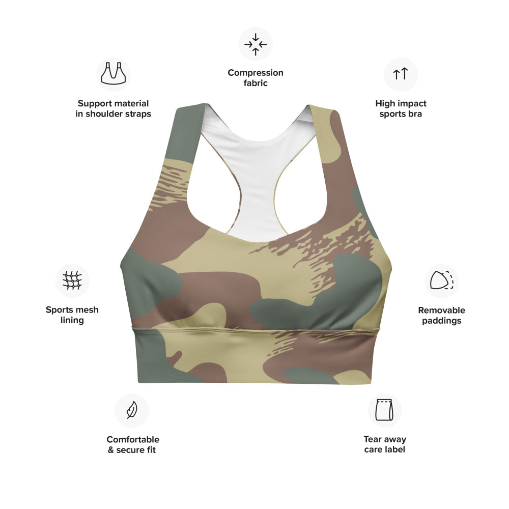 Belgium WW2 Independent Parachute Company Brushstroke CAMO Longline sports bra - Womens Sports Bra