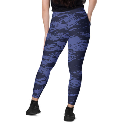 Black OPS Blue Tiger Stripe CAMO Leggings with pockets - Womens With Pockets