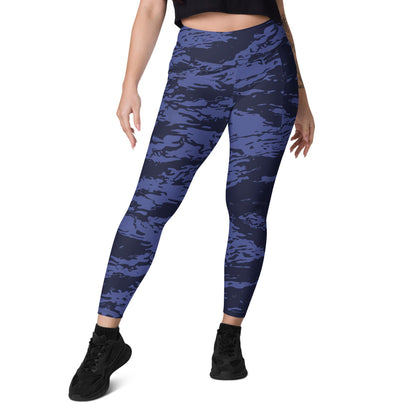 Black OPS Blue Tiger Stripe CAMO Leggings with pockets - Womens With Pockets