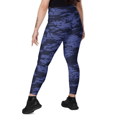 Black OPS Blue Tiger Stripe CAMO Leggings with pockets - Womens With Pockets