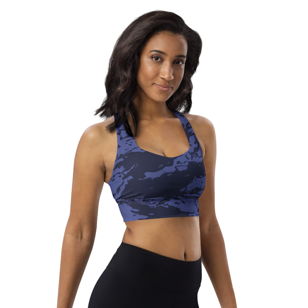 Black OPS Blue Tiger Stripe CAMO Longline sports bra - Womens Sports Bra