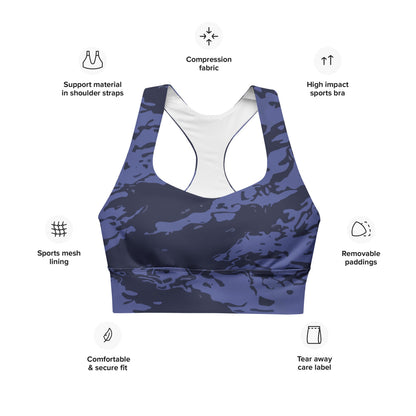 Black OPS Blue Tiger Stripe CAMO Longline sports bra - Womens Sports Bra