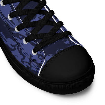 Black OPS Blue Tiger Stripe CAMO Men’s high top canvas shoes - Mens High Top Canvas Shoes