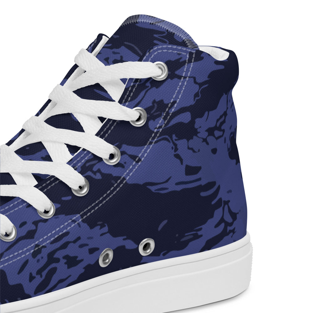 Black OPS Blue Tiger Stripe CAMO Men’s high top canvas shoes - Mens High Top Canvas Shoes