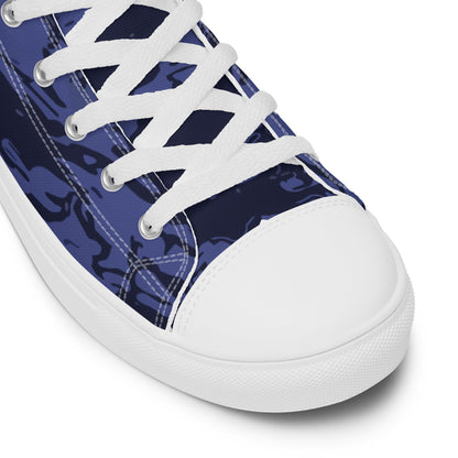 Black OPS Blue Tiger Stripe CAMO Men’s high top canvas shoes - Mens High Top Canvas Shoes