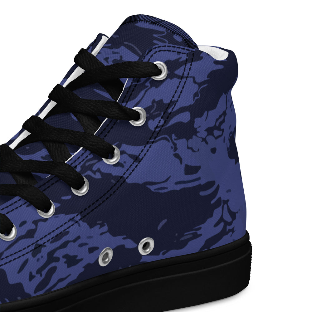 Black OPS Blue Tiger Stripe CAMO Men’s high top canvas shoes - Mens High Top Canvas Shoes