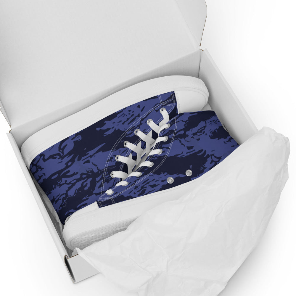 Black OPS Blue Tiger Stripe CAMO Men’s high top canvas shoes - Mens High Top Canvas Shoes