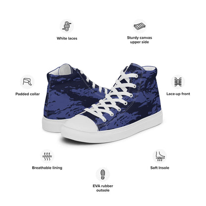 Black OPS Blue Tiger Stripe CAMO Men’s high top canvas shoes - Mens High Top Canvas Shoes