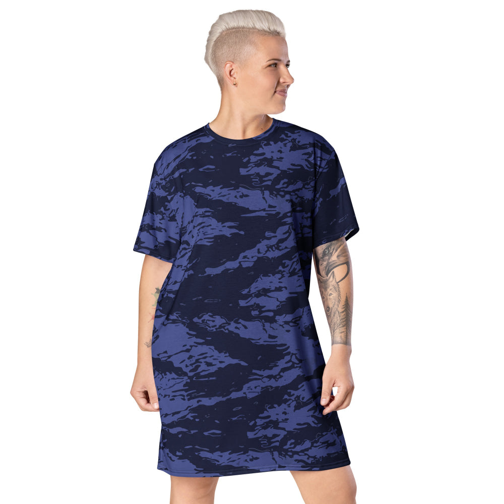 Black OPS Blue Tiger Stripe CAMO T-shirt dress - 2XS - Womens T-Shirt Dress