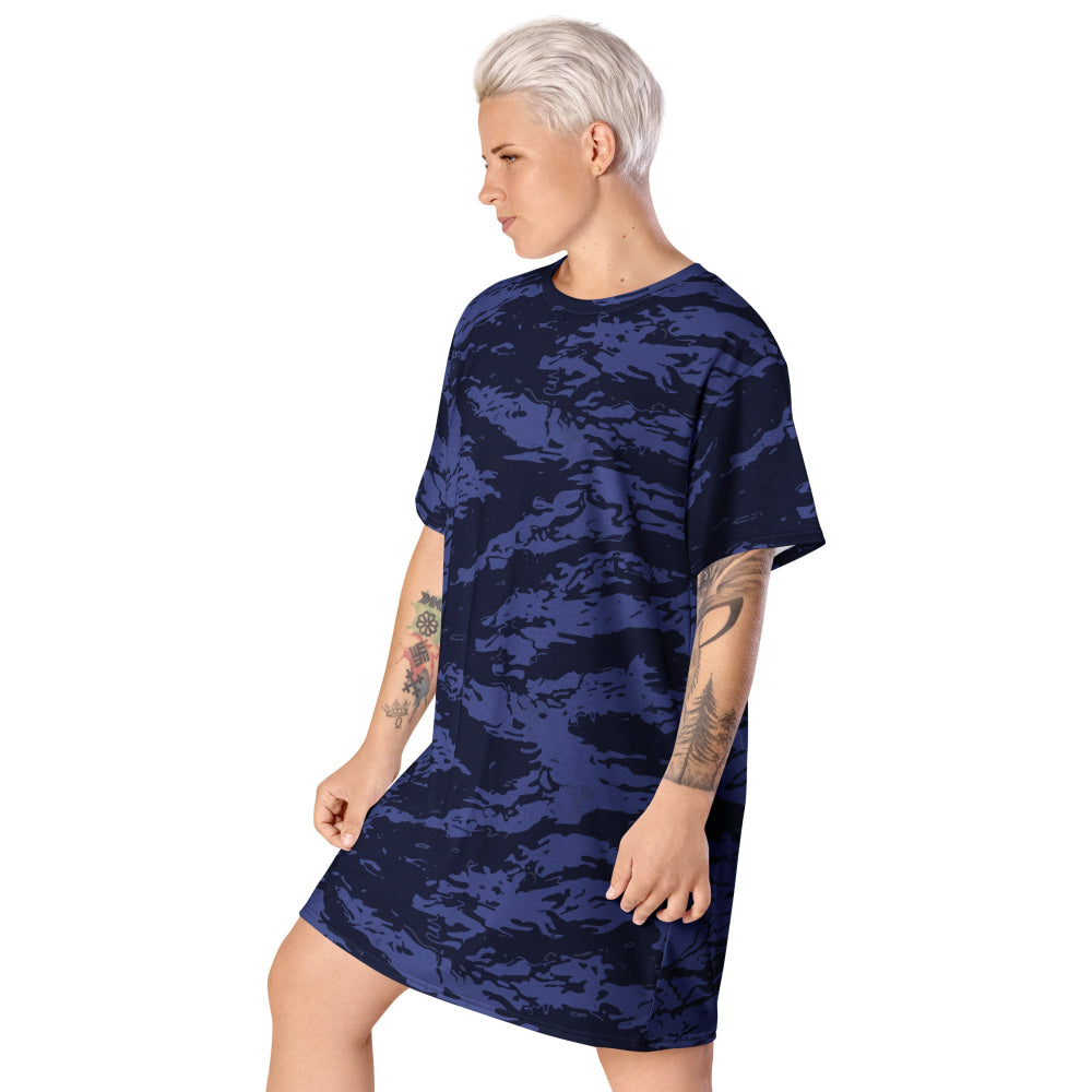 Black OPS Blue Tiger Stripe CAMO T-shirt dress - Womens T-Shirt Dress