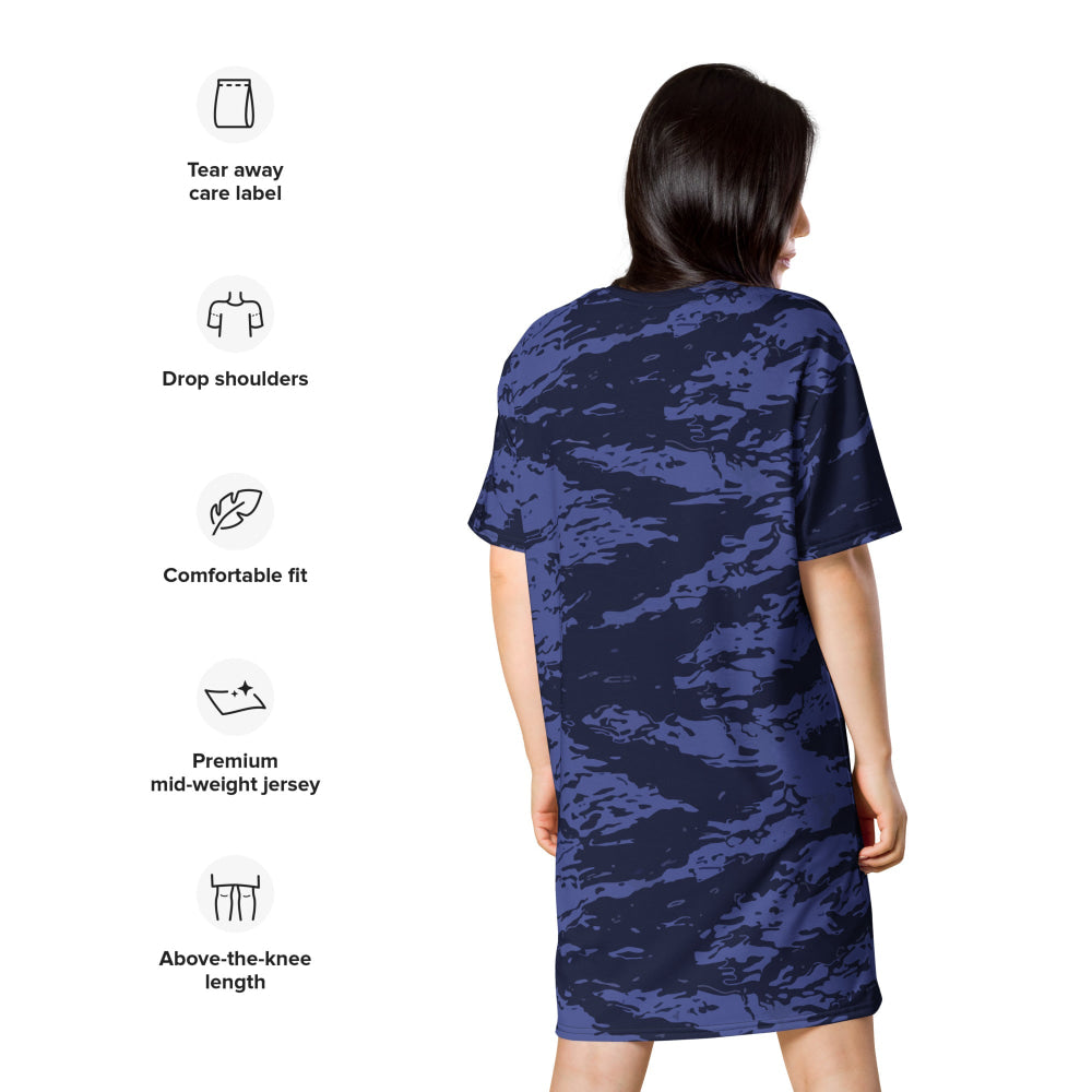 Black OPS Blue Tiger Stripe CAMO T-shirt dress - Womens T-Shirt Dress