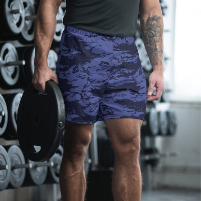 Black OPS Blue Tiger Stripe CAMO Unisex Athletic Long Shorts - 2XS