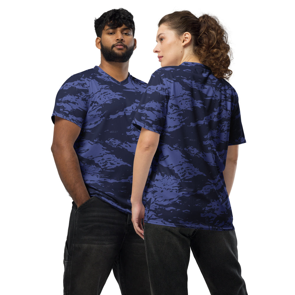 Black OPS Blue Tiger Stripe CAMO unisex sports jersey - 2XS - Unisex Sports Jersey