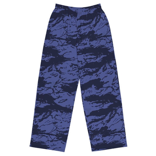 Black OPS Blue Tiger Stripe CAMO unisex wide-leg pants - 2XS - Unisex Wide-Leg Pants