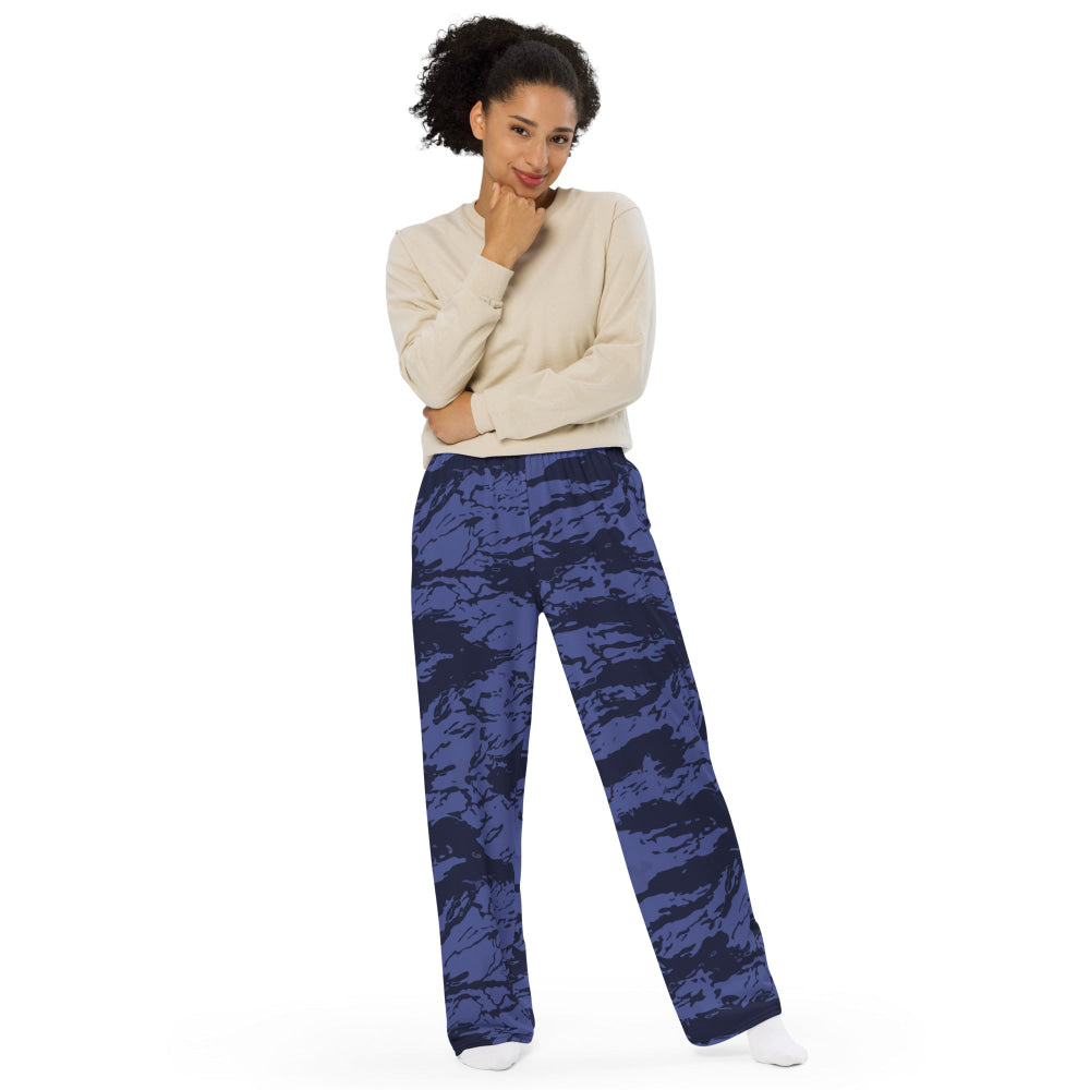 Black OPS Blue Tiger Stripe CAMO unisex wide-leg pants - Unisex Wide-Leg Pants