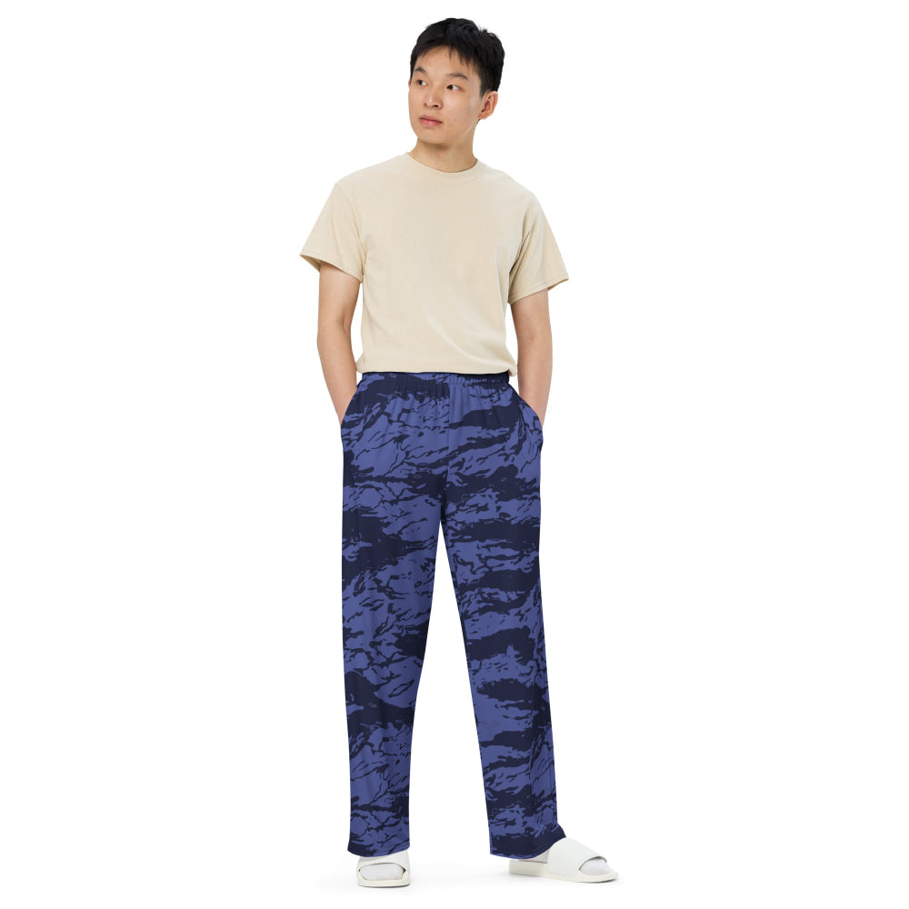 Black OPS Blue Tiger Stripe CAMO unisex wide-leg pants - Unisex Wide-Leg Pants