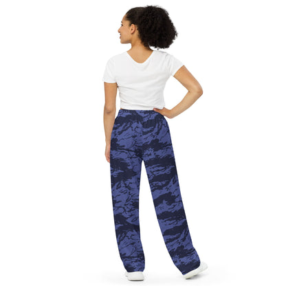 Black OPS Blue Tiger Stripe CAMO unisex wide-leg pants - Unisex Wide-Leg Pants