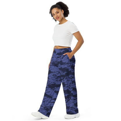 Black OPS Blue Tiger Stripe CAMO unisex wide-leg pants - Unisex Wide-Leg Pants