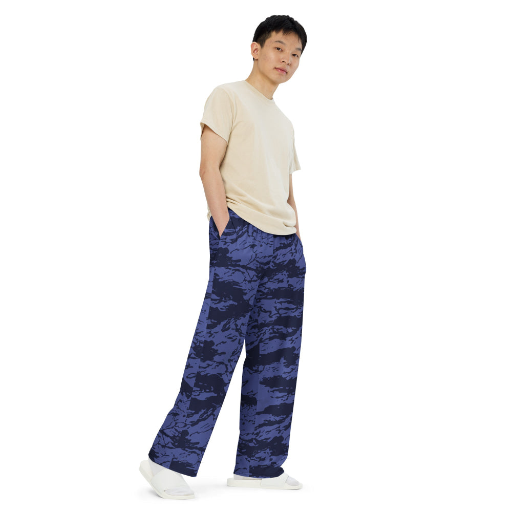 Black OPS Blue Tiger Stripe CAMO unisex wide-leg pants - Unisex Wide-Leg Pants