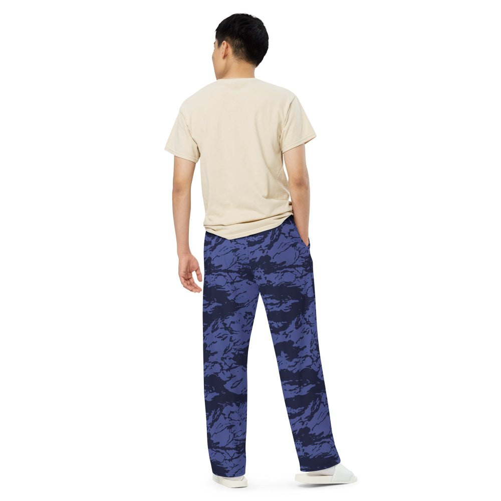 Black OPS Blue Tiger Stripe CAMO unisex wide-leg pants - Unisex Wide-Leg Pants