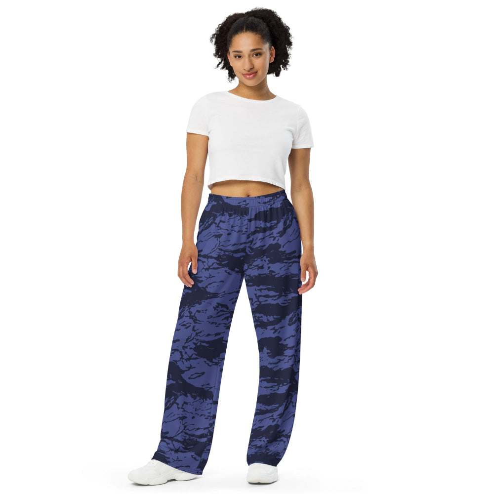 Black OPS Blue Tiger Stripe CAMO unisex wide-leg pants - Unisex Wide-Leg Pants