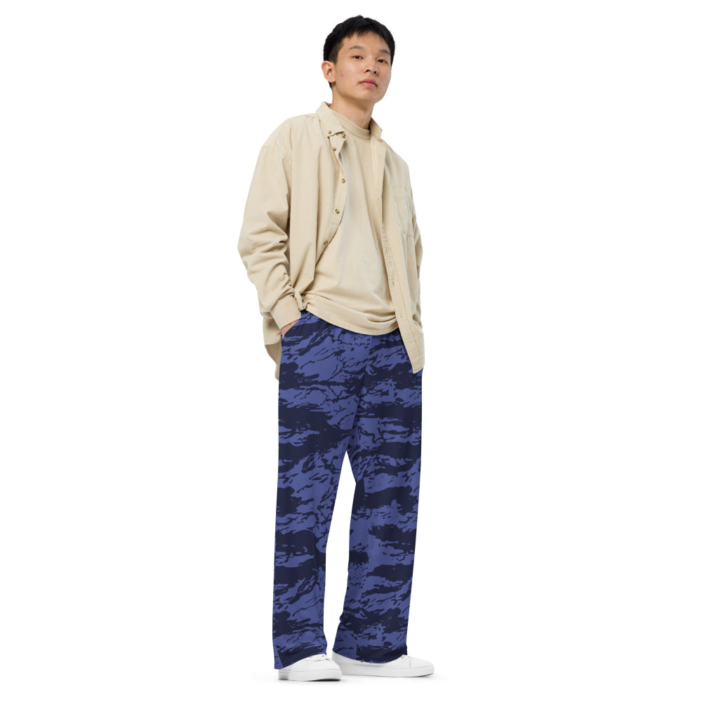 Black OPS Blue Tiger Stripe CAMO unisex wide-leg pants - Unisex Wide-Leg Pants