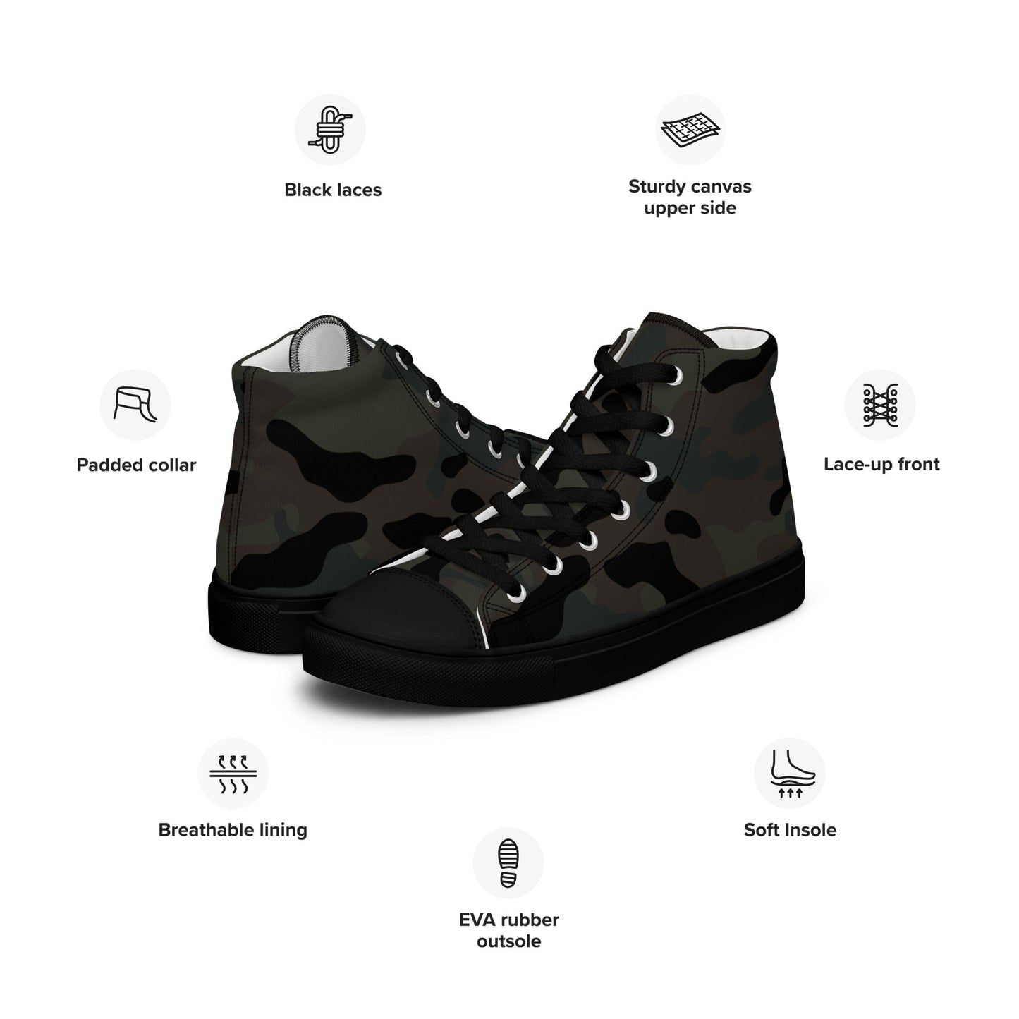 Black OPS Covert CAMO Mens high top canvas shoes - High Top Canvas Shoes