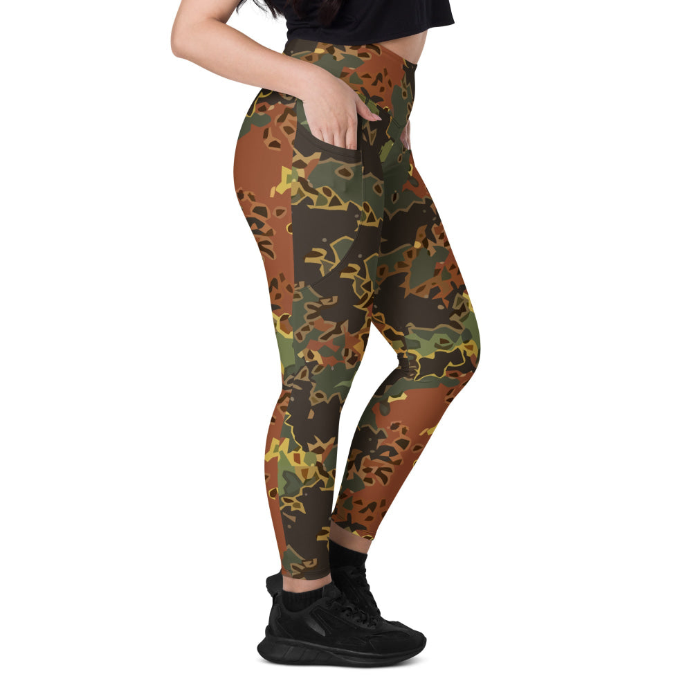 Black OPS Flecktarn Fractal Autumn CAMO Leggings with pockets - Womens With Pockets