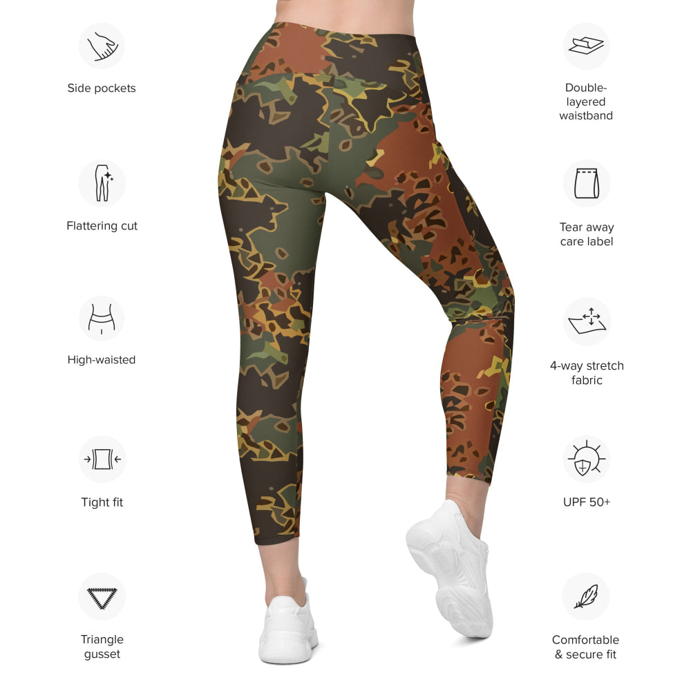 Black OPS Flecktarn Fractal Autumn CAMO Leggings with pockets - Womens With Pockets