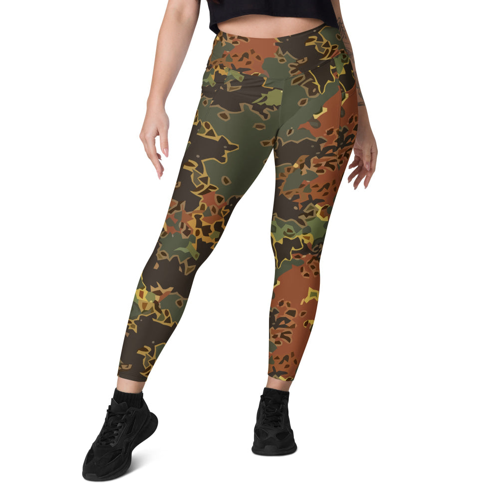 Black OPS Flecktarn Fractal Autumn CAMO Leggings with pockets - Womens With Pockets