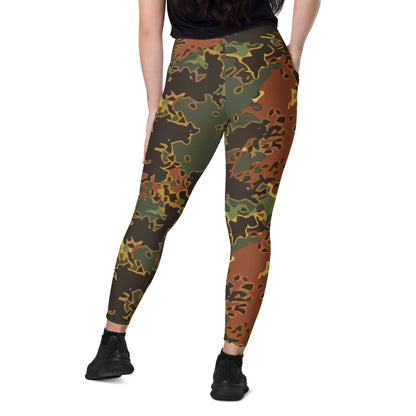 Black OPS Flecktarn Fractal Autumn CAMO Leggings with pockets - Womens With Pockets