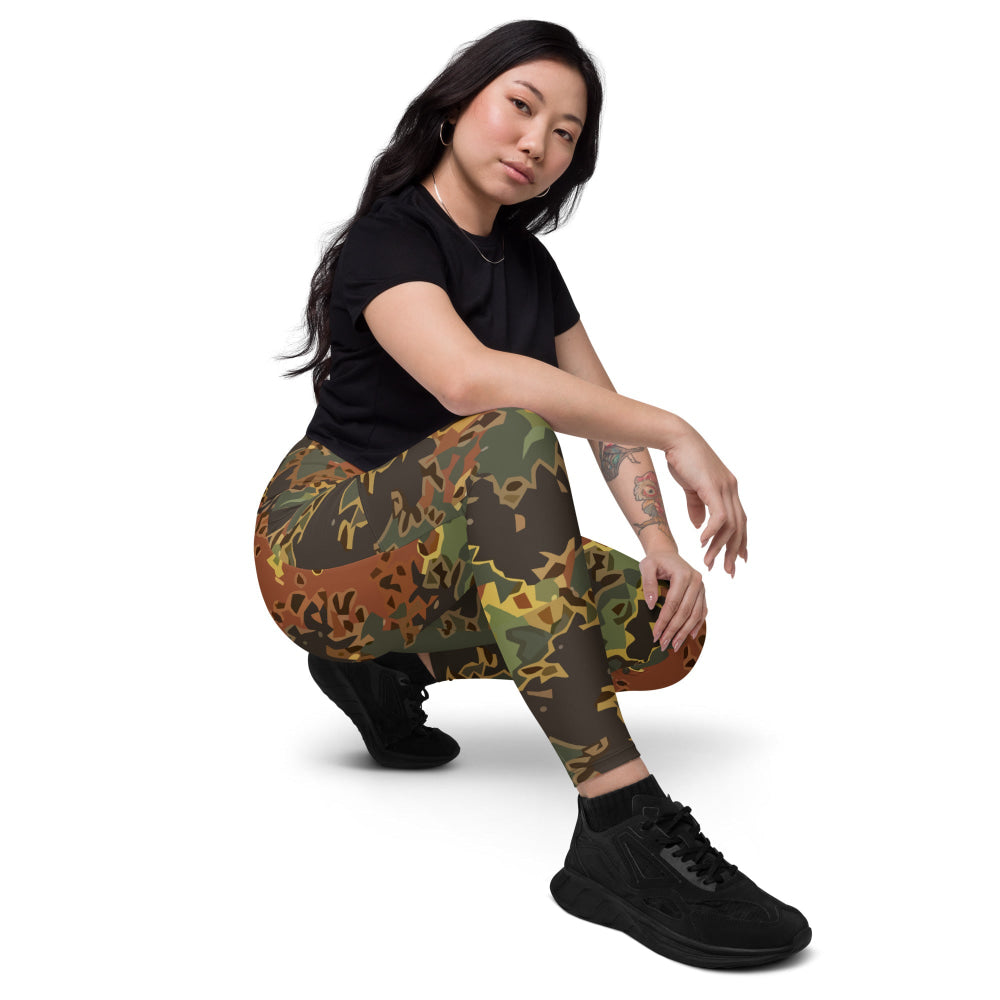 Black OPS Flecktarn Fractal Autumn CAMO Leggings with pockets - Womens With Pockets