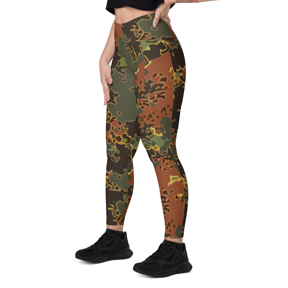 Black OPS Flecktarn Fractal Autumn CAMO Leggings with pockets - Womens With Pockets