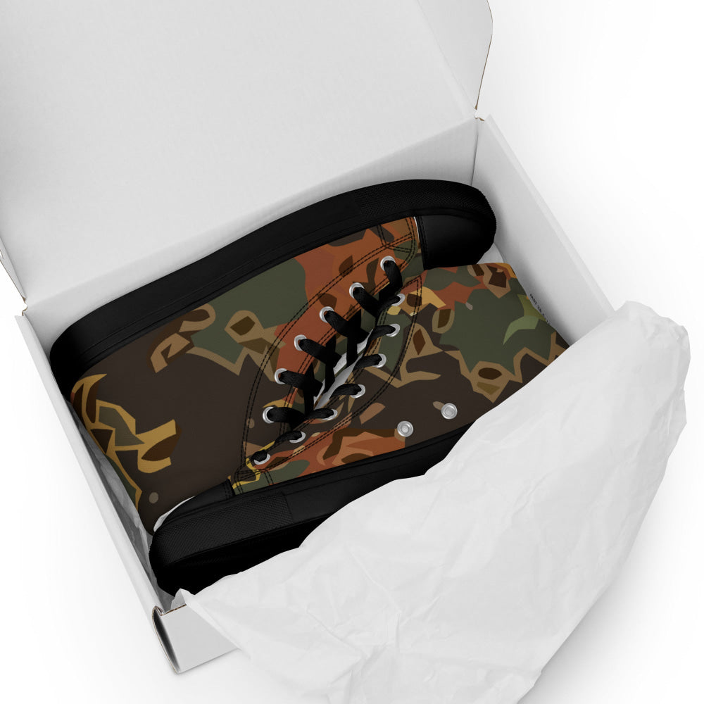 Black OPS Flecktarn Fractal Autumn CAMO Men’s high top canvas shoes - Mens High Top Canvas Shoes