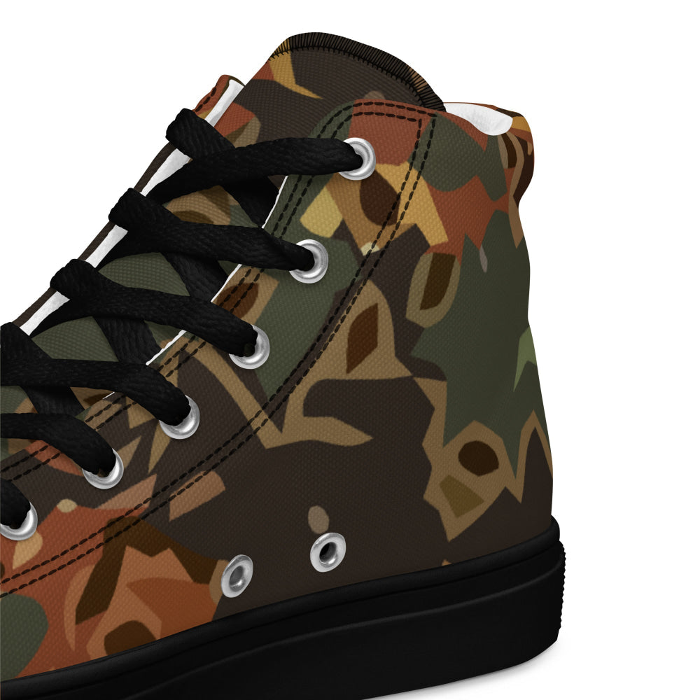 Black OPS Flecktarn Fractal Autumn CAMO Men’s high top canvas shoes - Mens High Top Canvas Shoes