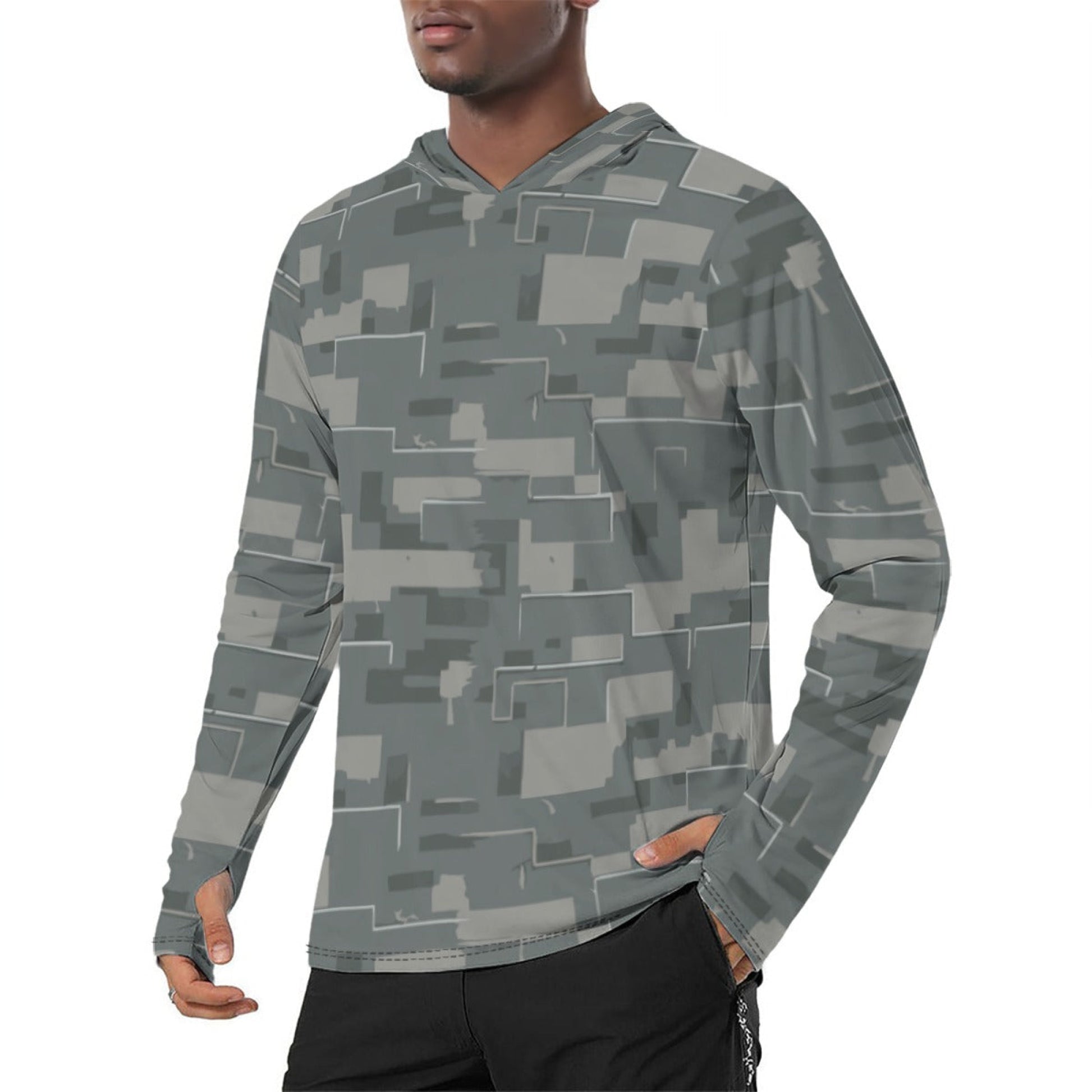 Black OPS Modern Warfare City Digital CAMO Mens Sunscreen Sports Hoodie With Thumb Holes - S / White