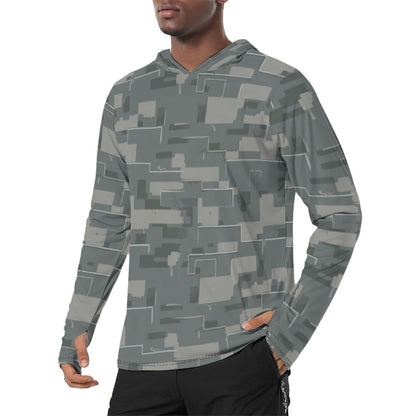 Black OPS Modern Warfare City Digital CAMO Mens Sunscreen Sports Hoodie With Thumb Holes - S / White