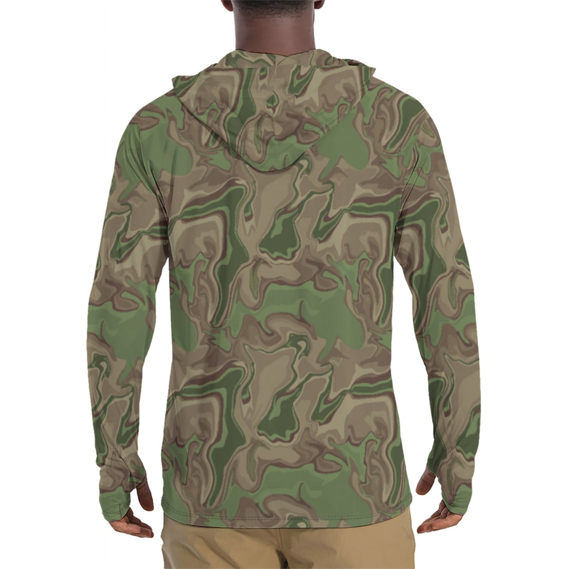 Black OPS Sludgeflow Morphic CAMO Mens Sunscreen Sports Hoodie With Thumb Holes - S / White
