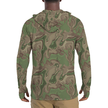 Black OPS Sludgeflow Morphic CAMO Mens Sunscreen Sports Hoodie With Thumb Holes - S / White