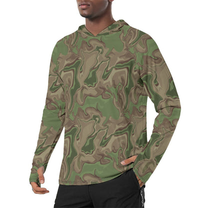 Black OPS Sludgeflow Morphic CAMO Mens Sunscreen Sports Hoodie With Thumb Holes - S / White - Hoodies