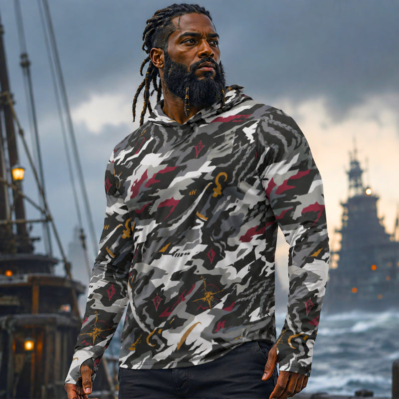 Blackwake Corsair CAMO Mens Sunscreen Sports Hoodie With Thumb Holes - S / White