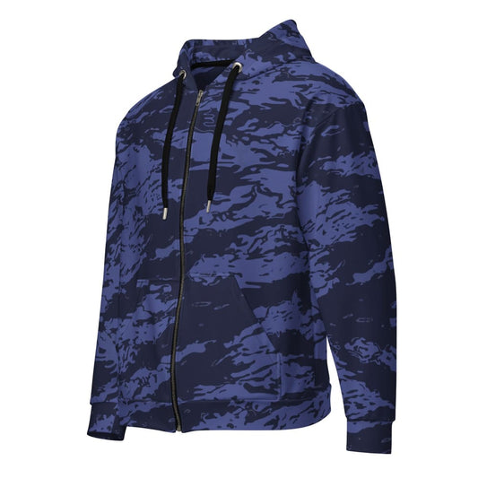 Blue Tiger Stripe CAMO Unisex zip hoodie - 2XS
